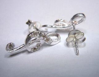 Paar Notenschlüssel Ohrringe Ohrstecker Handarbeit aus 925 Silber