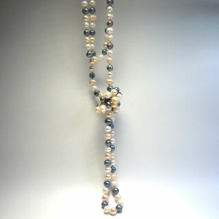 Langes ECHT Süßwasser Perlen Collier - dreifarbig