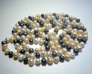 Langes ECHT Süßwasser Perlen Collier - dreifarbig