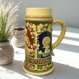 Antiker HB Hofbräuhaus Bierkrug um 1900 – „Ein guter Schuss“ Keramik-Humpen 0,5L