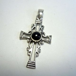 Modisch, eleganter Design Silberkreuz Anhnger mit Onyx