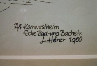 Tuschezeichnung Alt Kornwestheim Bad / Bachstr.  signiert von 1960