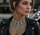 Gothic Biker Statement-Choker mit Kristall-Totenköpfen