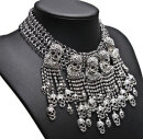 Gothic Biker Statement-Choker mit Kristall-Totenköpfen