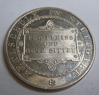 Schulpreismedaille Realschule Stuttgart - Silber Schiller um 1866-1914  24,5mm