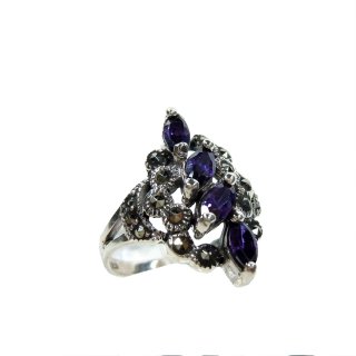 Noblesse Amethyst Jugendstil Navette Silber Ring mit Markasit