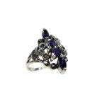 Amethyst Ring Jugendstil Navette aus 925 Silber mit Markasit