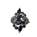 Amethyst Ring Jugendstil Navette aus 925 Silber mit Markasit