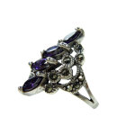 Amethyst Ring Jugendstil Navette aus 925 Silber mit Markasit
