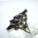 Noblesse Amethyst Jugendstil Navette Silber Ring mit Markasit