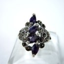 Noblesse Amethyst Jugendstil Navette Silber Ring mit Markasit