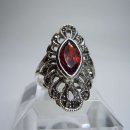 925 Silber Jugendstil Navette Ring mit Granat RG57