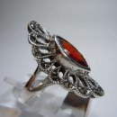 925 Silber Jugendstil Navette Ring mit Granat RG57