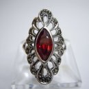 925 Silber Jugendstil Navette Ring mit Granat RG57