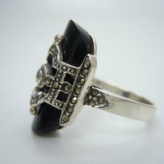 Eleganter Sterling Silber Onyx Art Deco Ring mit Markasiten
