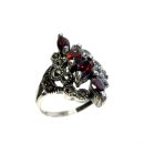 Granat Jugendstil Navette Silber Ring mit Markasit RG62