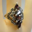 Granat Jugendstil Navette Silber Ring mit Markasit RG62