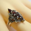 Granat Jugendstil Navette Silber Ring mit Markasit RG62