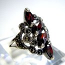 Granat Jugendstil Navette Silber Ring mit Markasit RG62