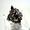 Granat Jugendstil Navette Silber Ring mit Markasit RG62