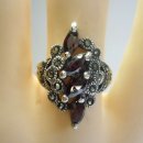 Granat Jugendstil Navette Silber Ring mit Markasit RG62