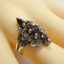 Noblesse Granat Jugendstil Navette Silber Ring mit Markasit