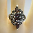 Noblesse Granat Jugendstil Navette Silber Ring mit Markasit