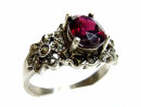 Noblesse - Jugendstil Silber Blüten Ring mit Granat...
