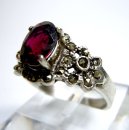 Noblesse - Jugendstil Silber Blüten Ring mit Granat...