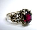 Noblesse - Jugendstil Silber Blüten Ring mit Granat + Markasiten