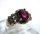 Noblesse - Jugendstil Silber Blüten Ring mit Granat + Markasiten