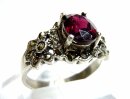 Noblesse - Jugendstil Silber Blüten Ring mit Granat + Markasiten