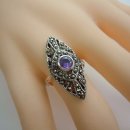 Noblesse  Silber Amethyst Jugendstil Navette Ring mit Markasit