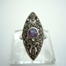 Noblesse  Silber Amethyst Jugendstil Navette Ring mit Markasit