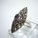 Noblesse  Silber Amethyst Jugendstil Navette Ring mit Markasit