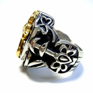 Hammer of Steel - sehr schwerer Ritter Kreuz Ring GOLD Metall
