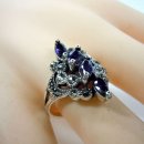 Amethyst Jugendstil Navette Silber Ring mit Markasit RG56