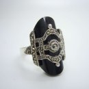 Eleganter Sterling Silber Onyx Art Deco Ring mit Markasiten RG58