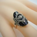 Eleganter Sterling Silber Onyx Art Deco Ring mit Markasiten RG58