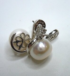 925 Silber Ohrringe Ohrstecker mit echten Perlen White Swan