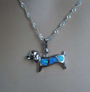 Samira - Silber Opal Dackel - Hunde Anhnger Trixi - mit 925 Silberkette