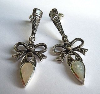 Noblesse - Groe Jugendstil Schleifen Hnge Ohrringe mit Markasit Besatz