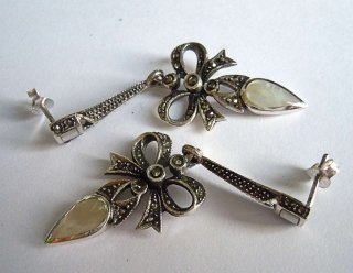 Noblesse - Groe Jugendstil Schleifen Hnge Ohrringe mit Markasit Besatz