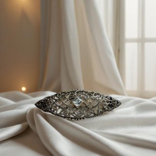 Exklusive Jugendstil Silber Brosche mit Aquamarin – Handgefertigte filigrane Silberschmiedekunst