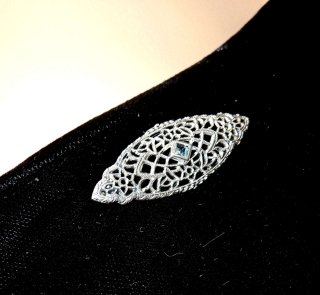 Prchtige Silber Jugendstil Aquamarin Brosche