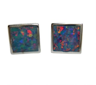 Samira - karibische Silber Opal Ohrringe Ohrstecker "Q" bunt