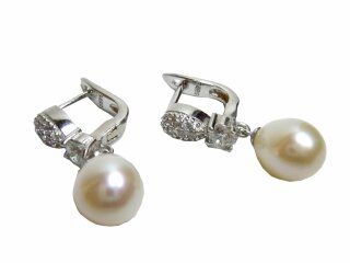 925 Silber Ohrringe mit echten Süßwasser Perlen und Zirkonia