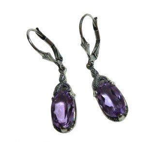 Noblesse - Amethyst Jugendstil Hänge Ohrringe mit Markasiten