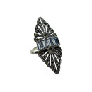 Jugendstil Ring mit  Aquamarin & Markasit – 925 Sterling Silber Navette Design