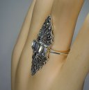 Noblesse Silber Jugendstil Navette Ring mit Markasit + Aquamarinen